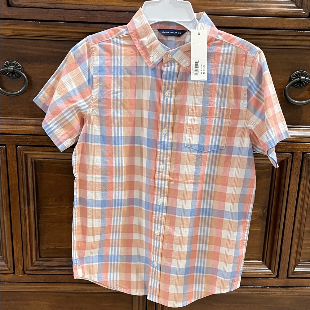 Janie and Jack Multicolor Plaid short sleeve Button Down Shirt